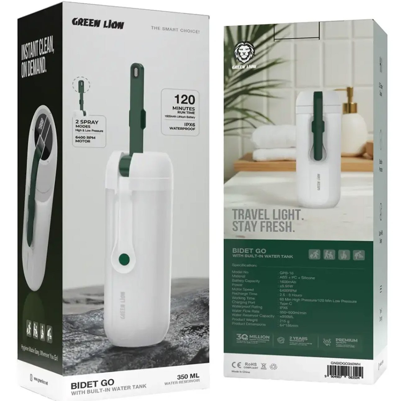 بیده شارژی گرین لاین مدل Bidet Go ضدآب با مخزن ۳۵۰ میلی‌لیتر