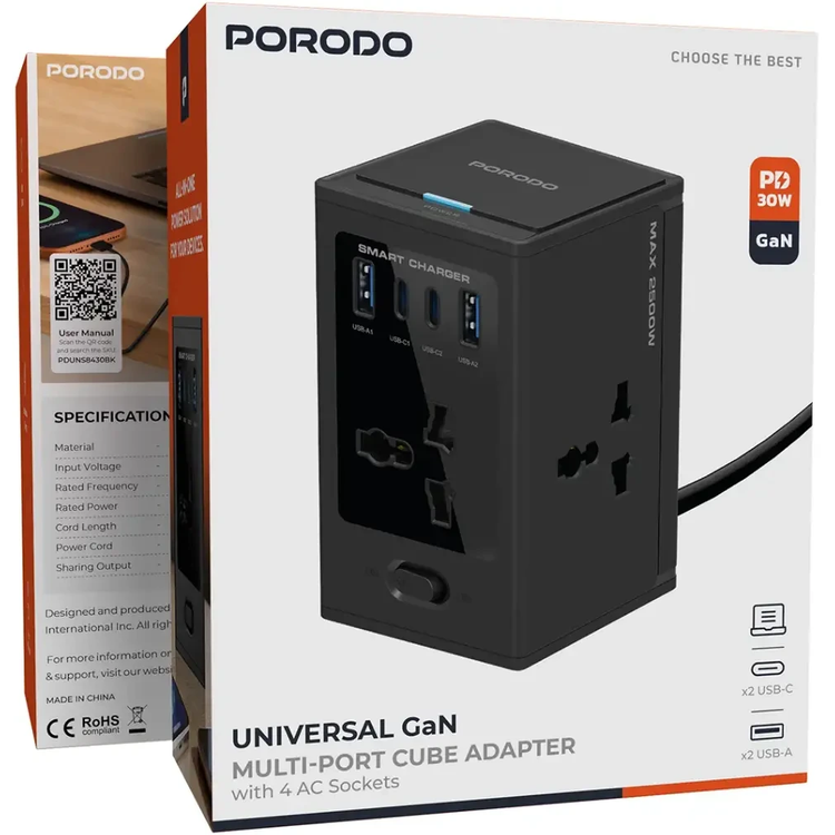 آداپتور چند پورت پرودو مدل Universal GaN PDUNS8430BK