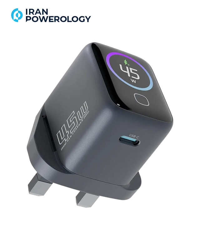 شارژر دیواری با کابل Powerology VoltFlow 45W AVS GaN Wall Charger مدل PWCUQC069C